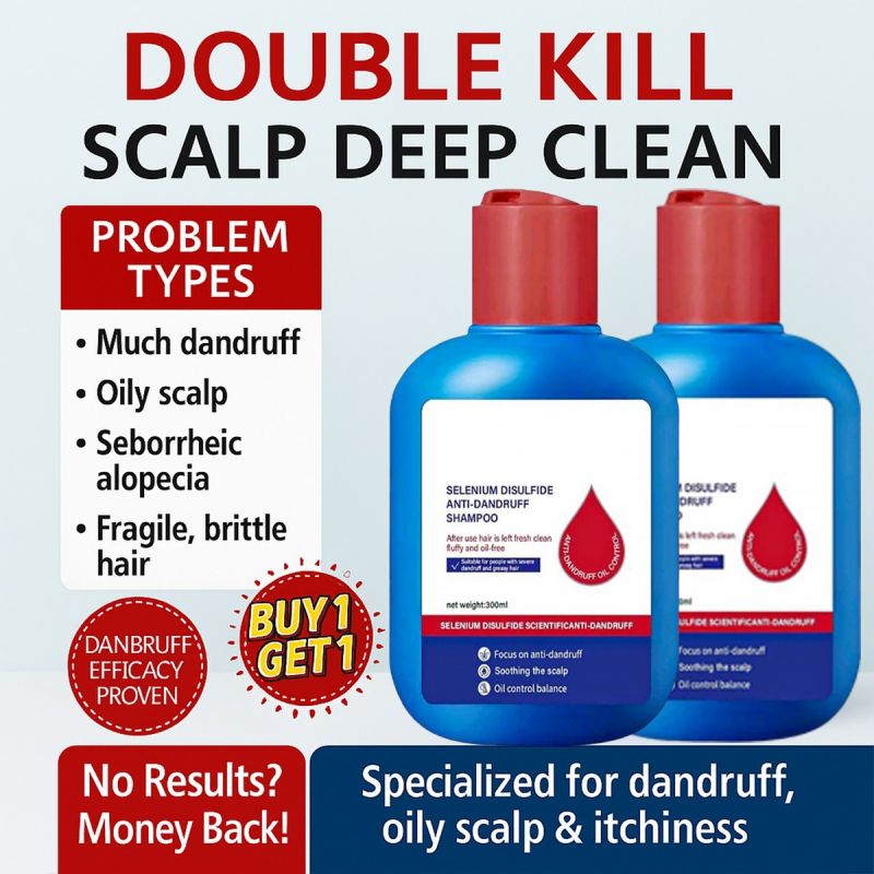 [buy 1 get 1 free] Selenium Disulfide Anti-Dandruff Shampoo 300ml – Oil Control, Itch Relief, Scalp Health with Natural Ingredients
